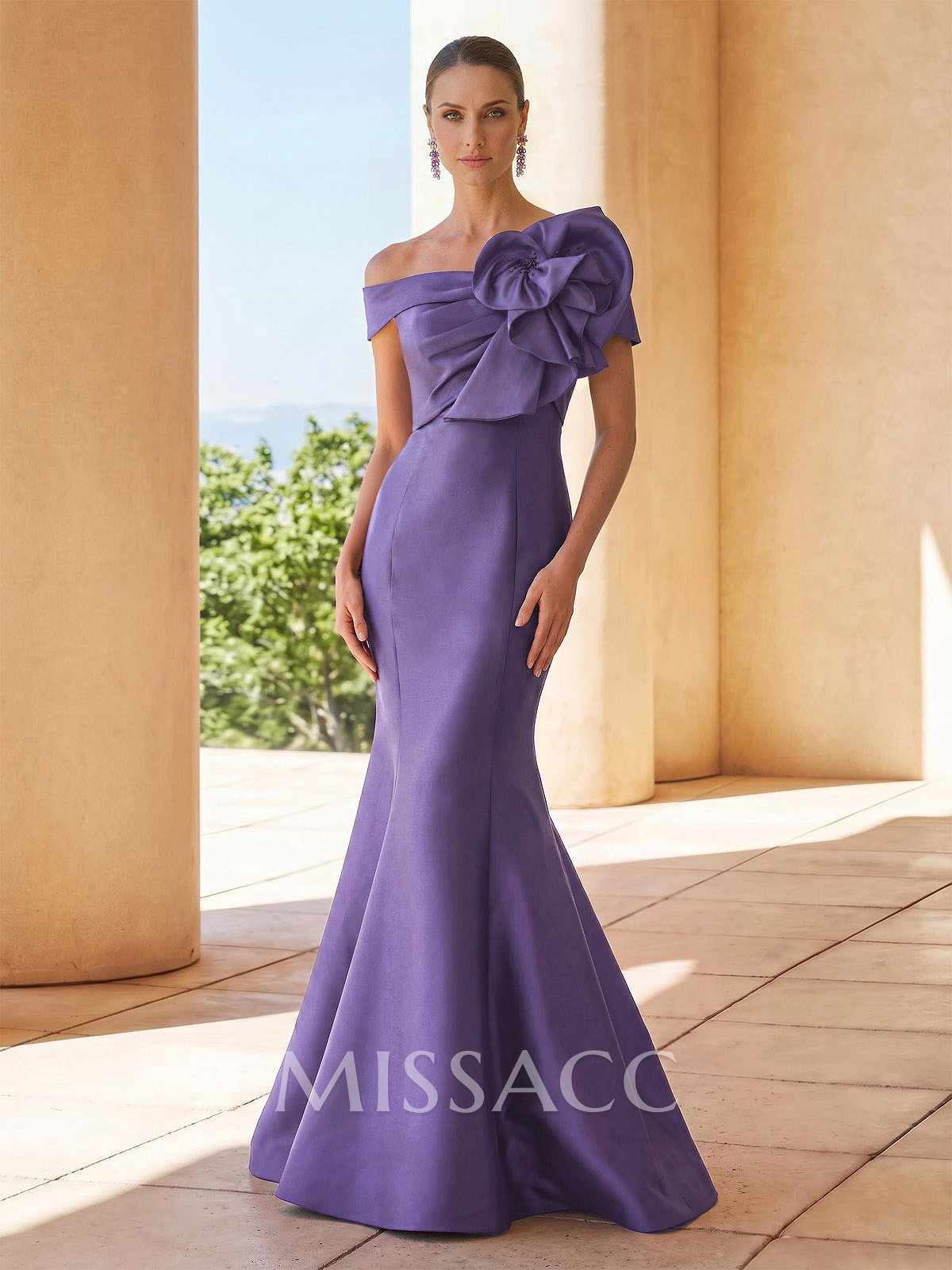 Trumpet/Mermaid Off-The-Shoulder Sleeveless Floor-Length Satin Mother Of The Bride Dresses With Beading/Flower(s)