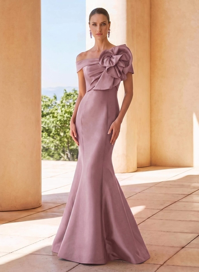 Trumpet/Mermaid Off-The-Shoulder Sleeveless Floor-Length Satin Mother Of The Bride Dresses With Beading/Flower(s)