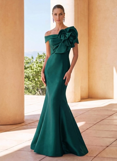 Trumpet/Mermaid Off-The-Shoulder Sleeveless Floor-Length Satin Mother Of The Bride Dresses With Beading/Flower(s)