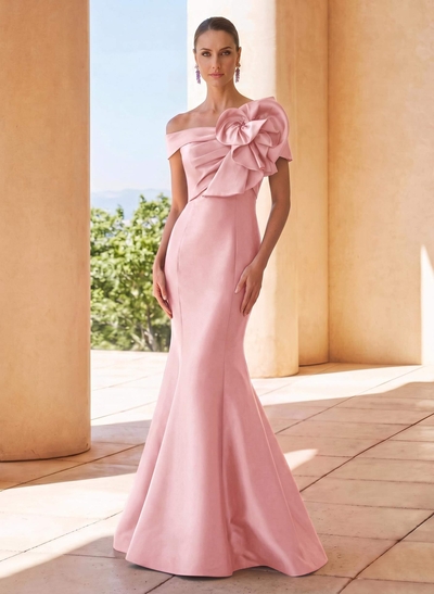 Trumpet/Mermaid Off-The-Shoulder Sleeveless Floor-Length Satin Mother Of The Bride Dresses With Beading/Flower(s)
