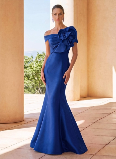 Trumpet/Mermaid Off-The-Shoulder Sleeveless Floor-Length Satin Mother Of The Bride Dresses With Beading/Flower(s)
