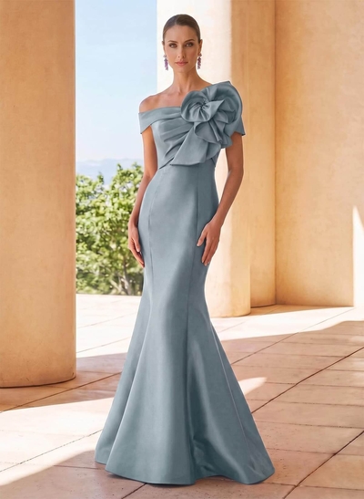 Trumpet/Mermaid Off-The-Shoulder Sleeveless Floor-Length Satin Mother Of The Bride Dresses With Beading/Flower(s)