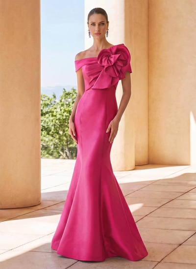 Trumpet/Mermaid Off-The-Shoulder Sleeveless Floor-Length Satin Mother Of The Bride Dresses With Beading/Flower(s)