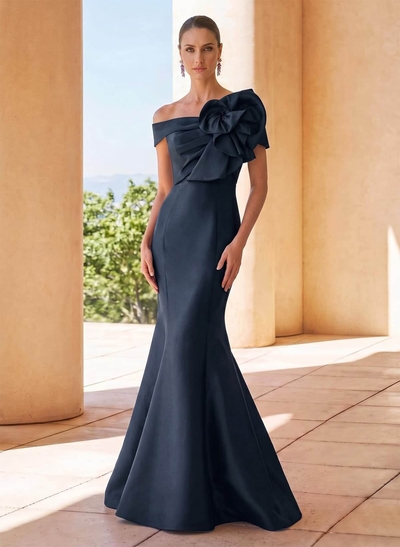 Trumpet/Mermaid Off-The-Shoulder Sleeveless Floor-Length Satin Mother Of The Bride Dresses With Beading/Flower(s)