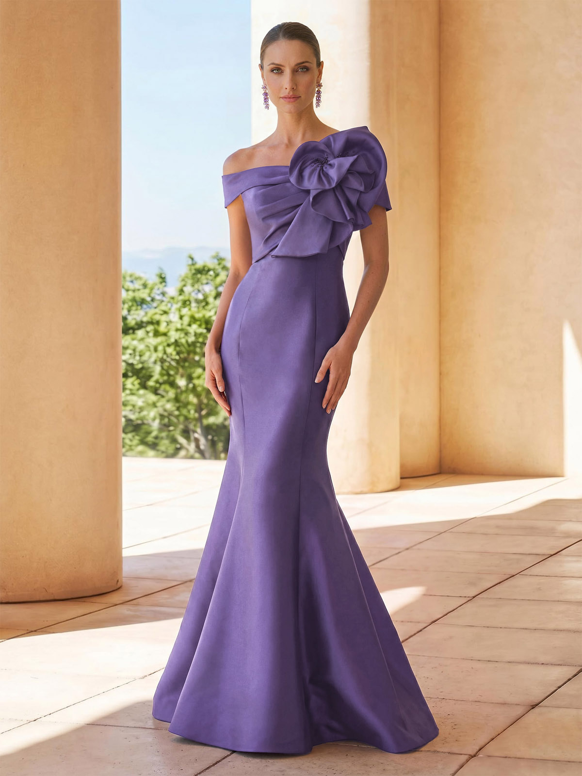 Trumpet/Mermaid Off-The-Shoulder Sleeveless Floor-Length Satin Mother Of The Bride Dresses With Beading/Flower(s)