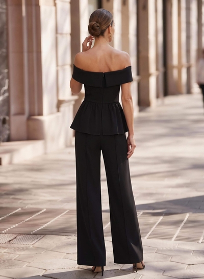 Jumpsuit/Pantsuit Off-The-Shoulder Floor-Length Elastic Satin Mother Of The Bride Dresses With Rhinestone