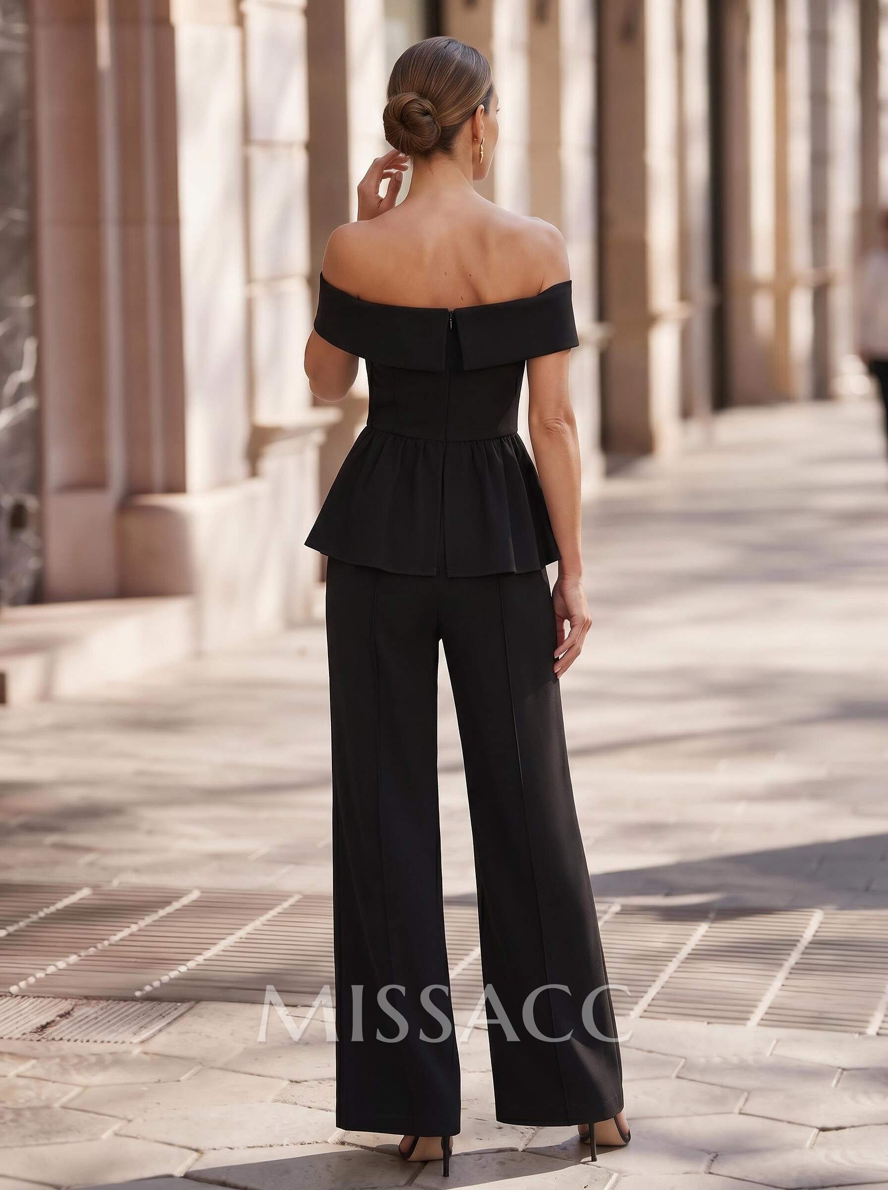 Jumpsuit/Pantsuit Off-The-Shoulder Floor-Length Elastic Satin Mother Of The Bride Dresses With Rhinestone