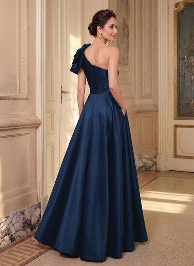 A-Line One-Shoulder Sleeveless Floor-Length Satin Mother Of The Bride Dresses With Flower(s)