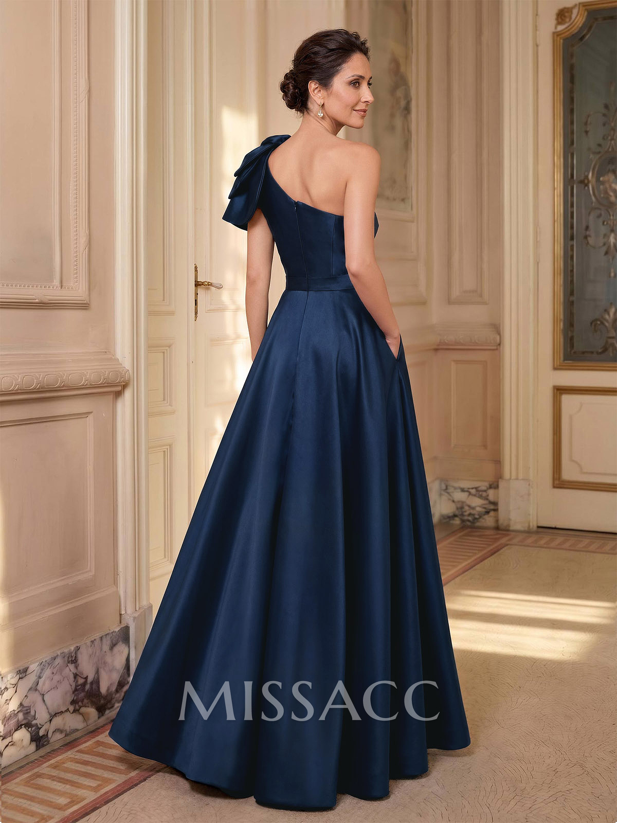 A-Line One-Shoulder Sleeveless Floor-Length Satin Mother Of The Bride Dresses With Flower(s)