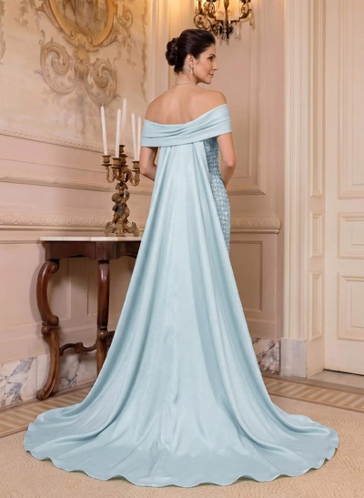 Sheath/Column Off-The-Shoulder Sleeveless Sweep Train Satin Mother Of The Bride Dresses