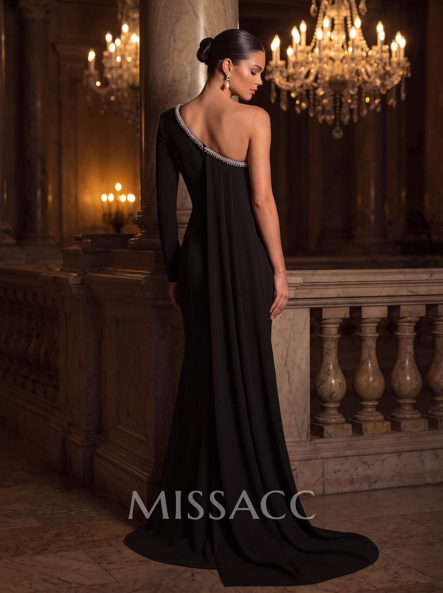 Sheath/Column One-Shoulder Sweep Train Elastic Satin Mother Of The Bride Dresses With Split Front/Rhinestone