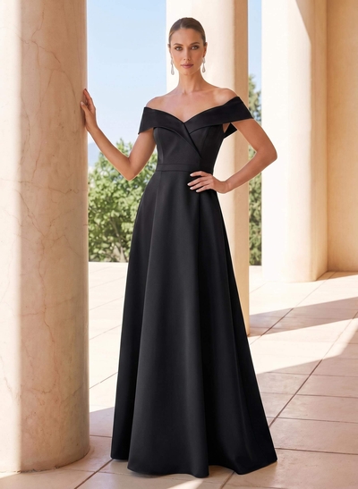 Elegant A-Line Off-The-Shoulder Sleeveless Floor-Length Satin Mother Of The Bride Dresses