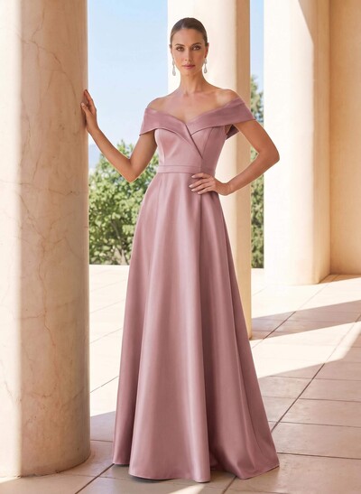 Elegant A-Line Off-The-Shoulder Sleeveless Floor-Length Satin Mother Of The Bride Dresses