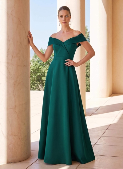 Elegant A-Line Off-The-Shoulder Sleeveless Floor-Length Satin Mother Of The Bride Dresses
