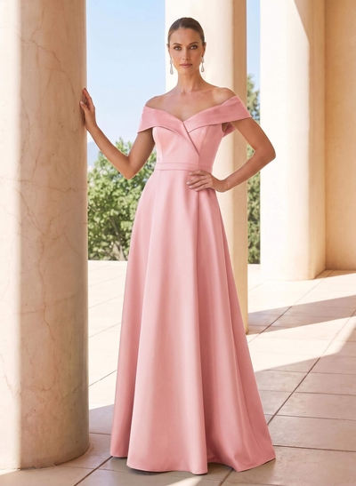 Elegant A-Line Off-The-Shoulder Sleeveless Floor-Length Satin Mother Of The Bride Dresses
