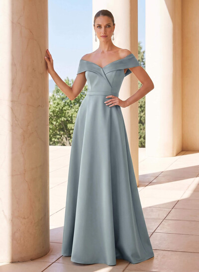 Elegant A-Line Off-The-Shoulder Sleeveless Floor-Length Satin Mother Of The Bride Dresses