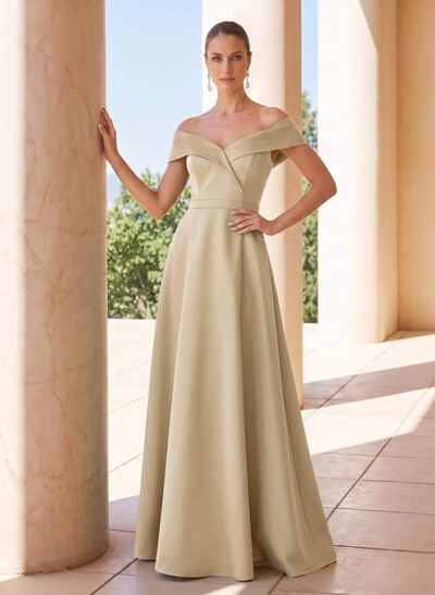 Elegant A-Line Off-The-Shoulder Sleeveless Floor-Length Satin Mother Of The Bride Dresses