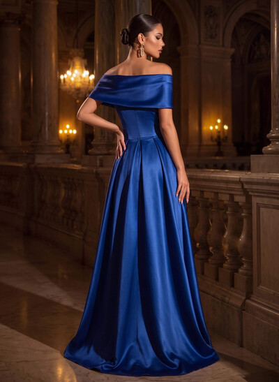 A-Line Square Neckline Short Sleeves Sweep Train Satin Mother Of The Bride Dresses
