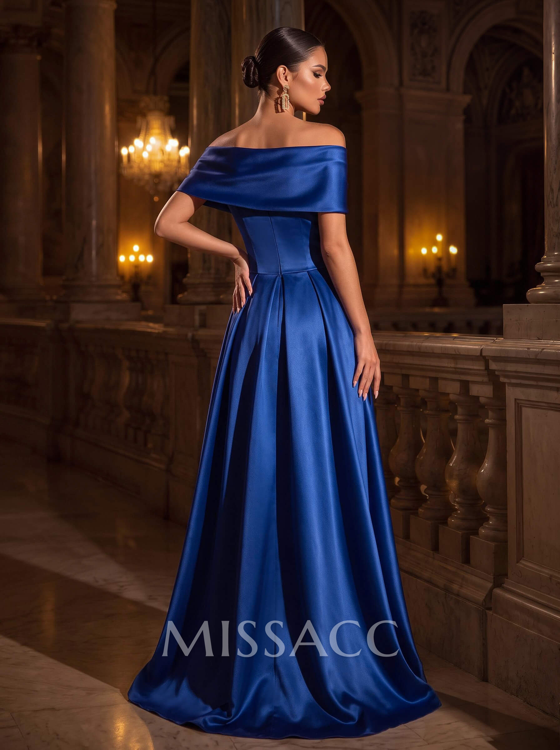 A-Line Square Neckline Short Sleeves Sweep Train Satin Mother Of The Bride Dresses