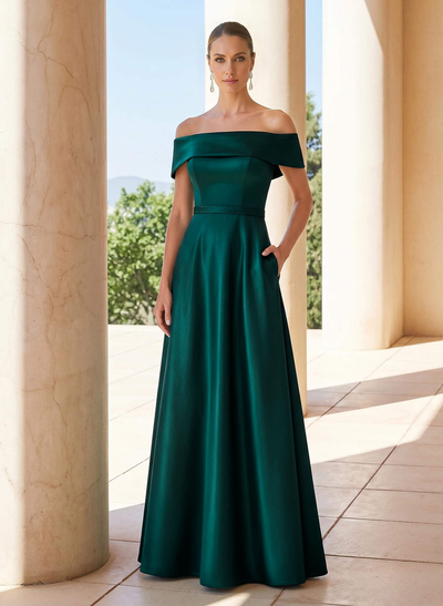 Elegant A-Line Off-The-Shoulder Sleeveless Floor-Length Satin Mother Of The Bride Dresses