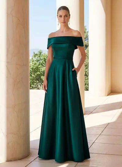 Elegant A-Line Off-The-Shoulder Sleeveless Floor-Length Satin Mother Of The Bride Dresses