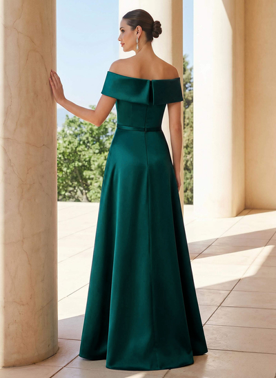 Elegant A-Line Off-The-Shoulder Sleeveless Floor-Length Satin Mother Of The Bride Dresses