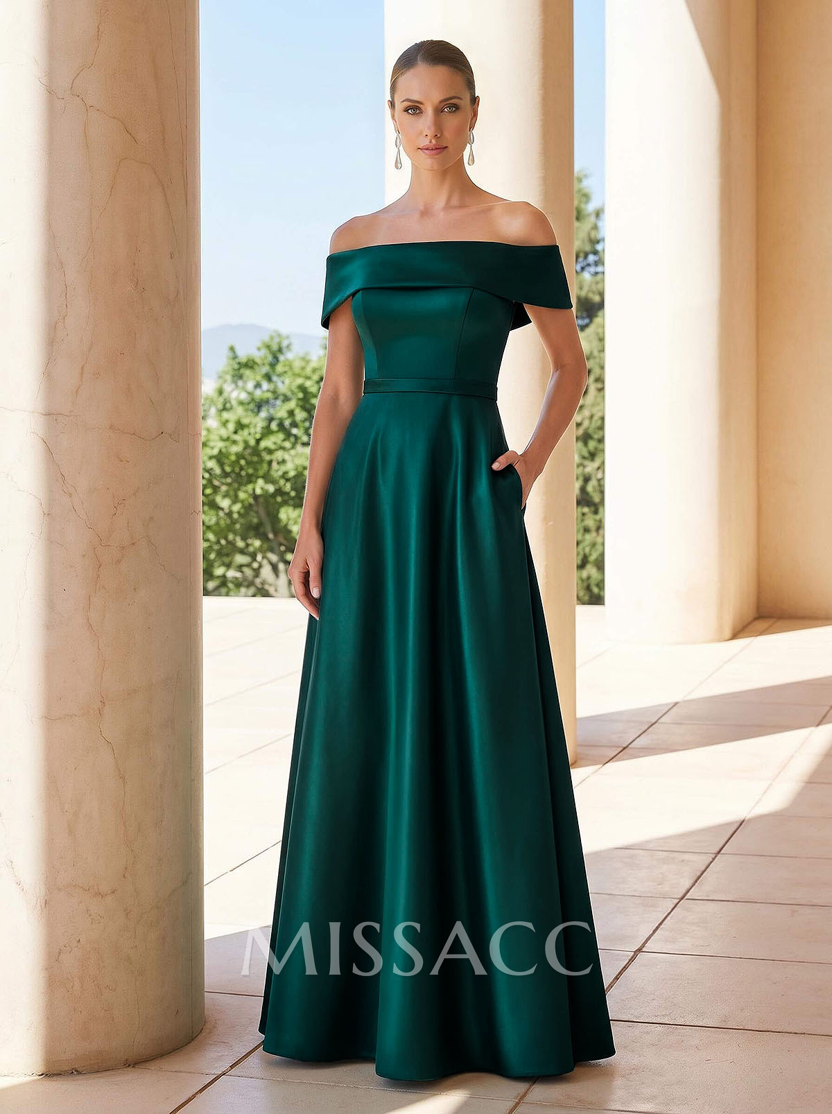 Elegant A-Line Off-The-Shoulder Sleeveless Floor-Length Satin Mother Of The Bride Dresses