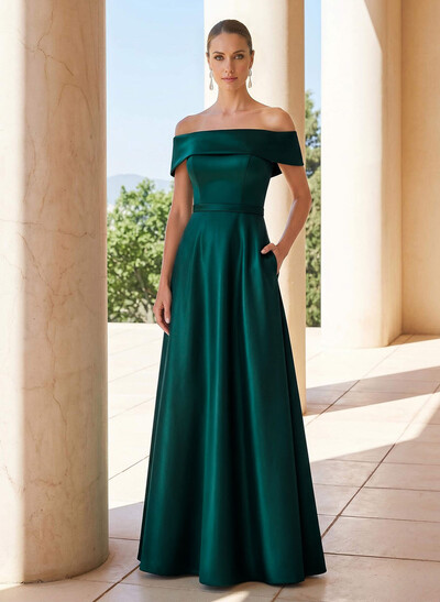 Elegant A-Line Off-The-Shoulder Sleeveless Floor-Length Satin Mother Of The Bride Dresses