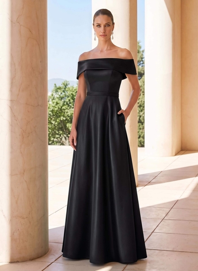 Elegant A-Line Off-The-Shoulder Sleeveless Floor-Length Satin Mother Of The Bride Dresses