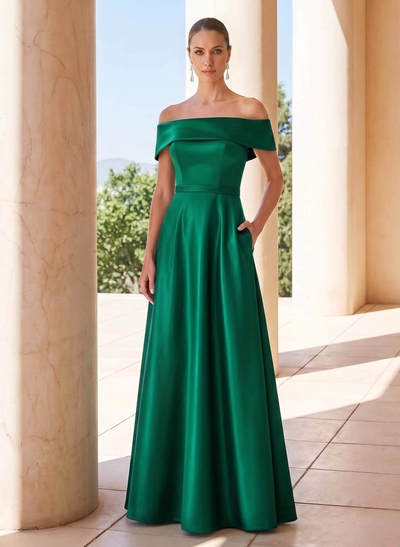 Elegant A-Line Off-The-Shoulder Sleeveless Floor-Length Satin Mother Of The Bride Dresses