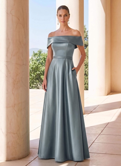 Elegant A-Line Off-The-Shoulder Sleeveless Floor-Length Satin Mother Of The Bride Dresses