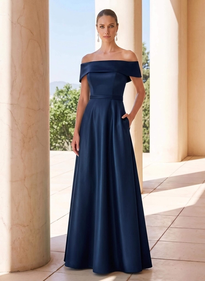 Elegant A-Line Off-The-Shoulder Sleeveless Floor-Length Satin Mother Of The Bride Dresses