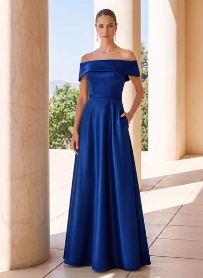 Elegant A-Line Off-The-Shoulder Sleeveless Floor-Length Satin Mother of the Bride Dresses