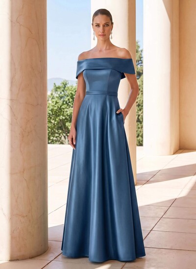 Elegant A-Line Off-The-Shoulder Sleeveless Floor-Length Satin Mother of the Bride Dresses