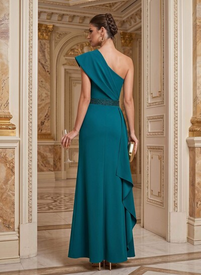 Sheath/Column One-Shoulder Floor-Length Elastic Satin Mother Of The Bride Dresses With Ruffle/Sweeping Side Drape
