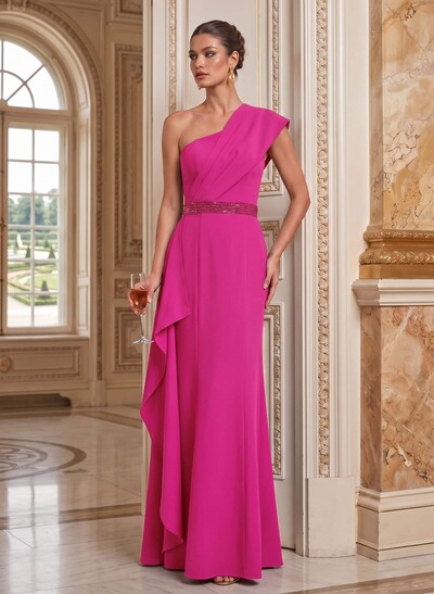 Sheath One-Shoulder Floor-Length Stretch Satin Mother Of The Bride Dress With Ruffled Side Drape