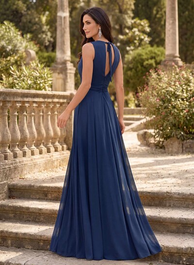 A-Line V-Neck Detachable Sleeves/Cape Sleeves Floor-Length Chiffon Mother Of The Bride Dresses
