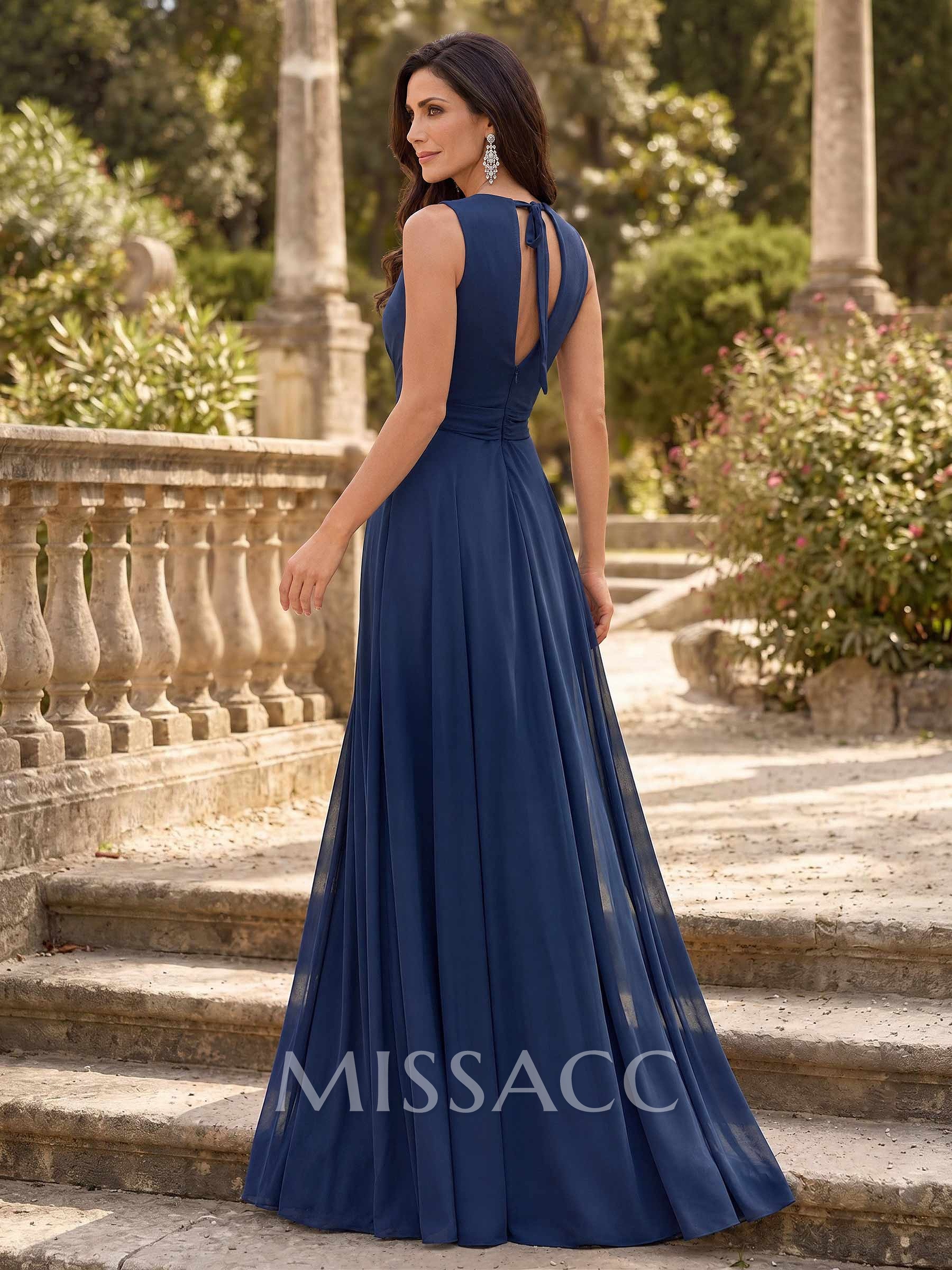 A-Line V-Neck Detachable Sleeves/Cape Sleeves Floor-Length Chiffon Mother Of The Bride Dresses
