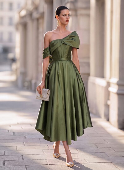 A-Line Off-The-Shoulder Sleeveless Ankle-Length Taffeta Mother Of The Bride Dresses