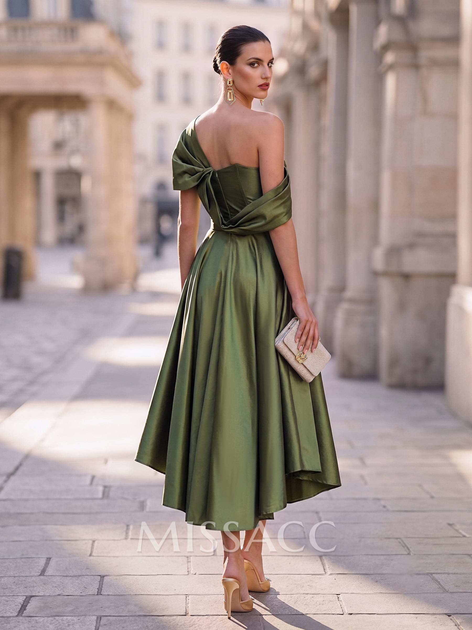 A-Line Off-The-Shoulder Sleeveless Ankle-Length Taffeta Mother Of The Bride Dresses