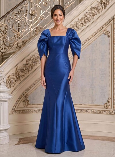 Trumpet/Mermaid Square Neckline 3/4 Sleeves Floor-Length Twill Satin Mother Of The Bride Dresses