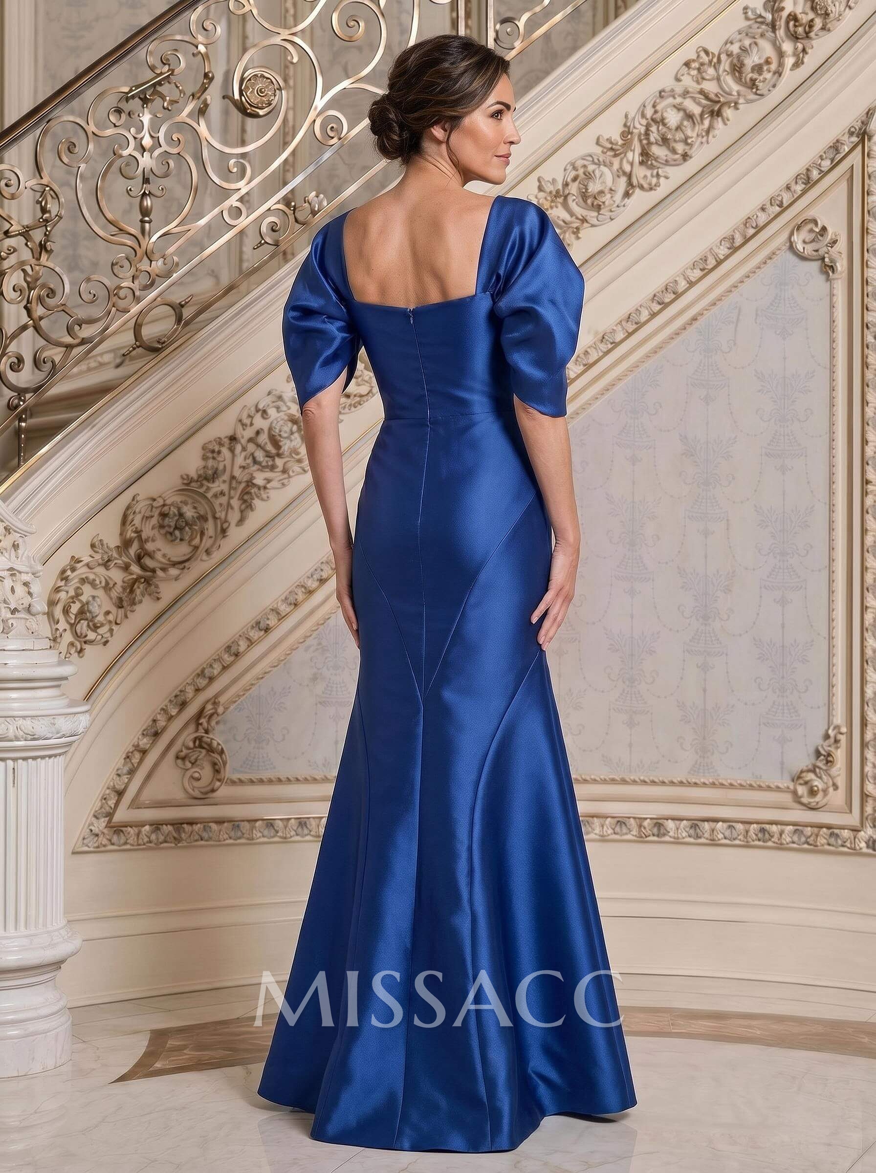 Trumpet/Mermaid Square Neckline 3/4 Sleeves Floor-Length Twill Satin Mother Of The Bride Dresses
