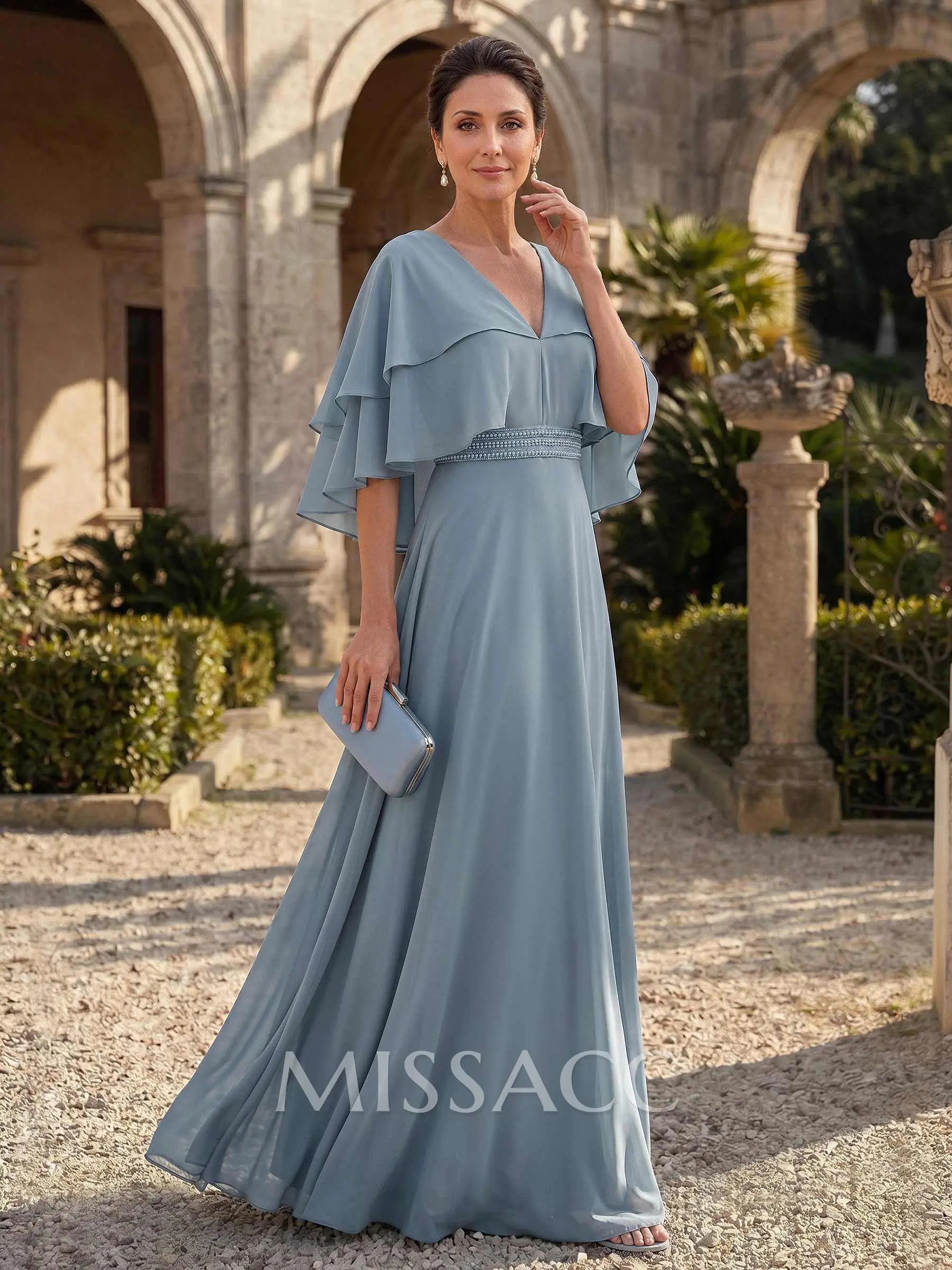 cocktail / party tea length dresses Embroidered Tulle Dress Wash:Solid Sequins Trend Collections Gold Dany Gathered Silk Chiffon