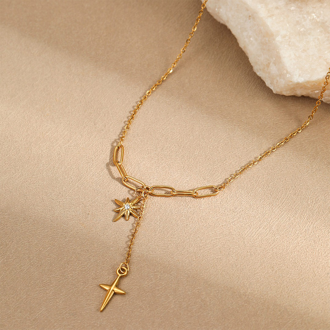 Octagonal Star Necklace Cross Pendant Necklace