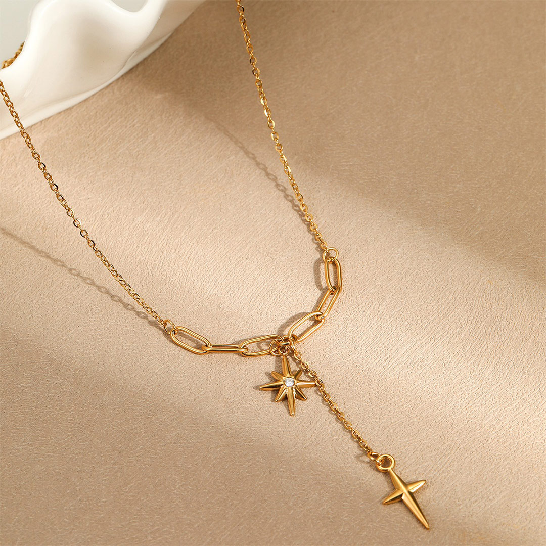 Octagonal Star Necklace Cross Pendant Necklace
