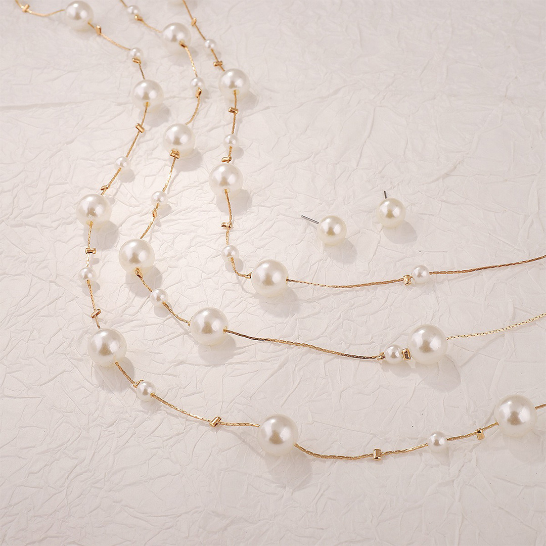 Retro Layered Pearl Necklaces Jewelry Sets