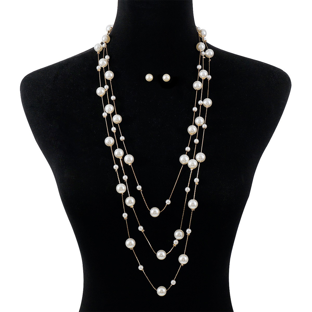 Retro Layered Pearl Necklaces Jewelry Sets