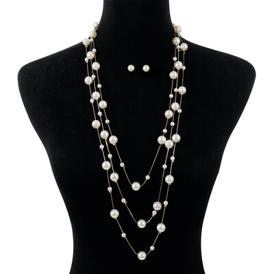 Retro Layered Pearl Necklaces Jewelry Sets