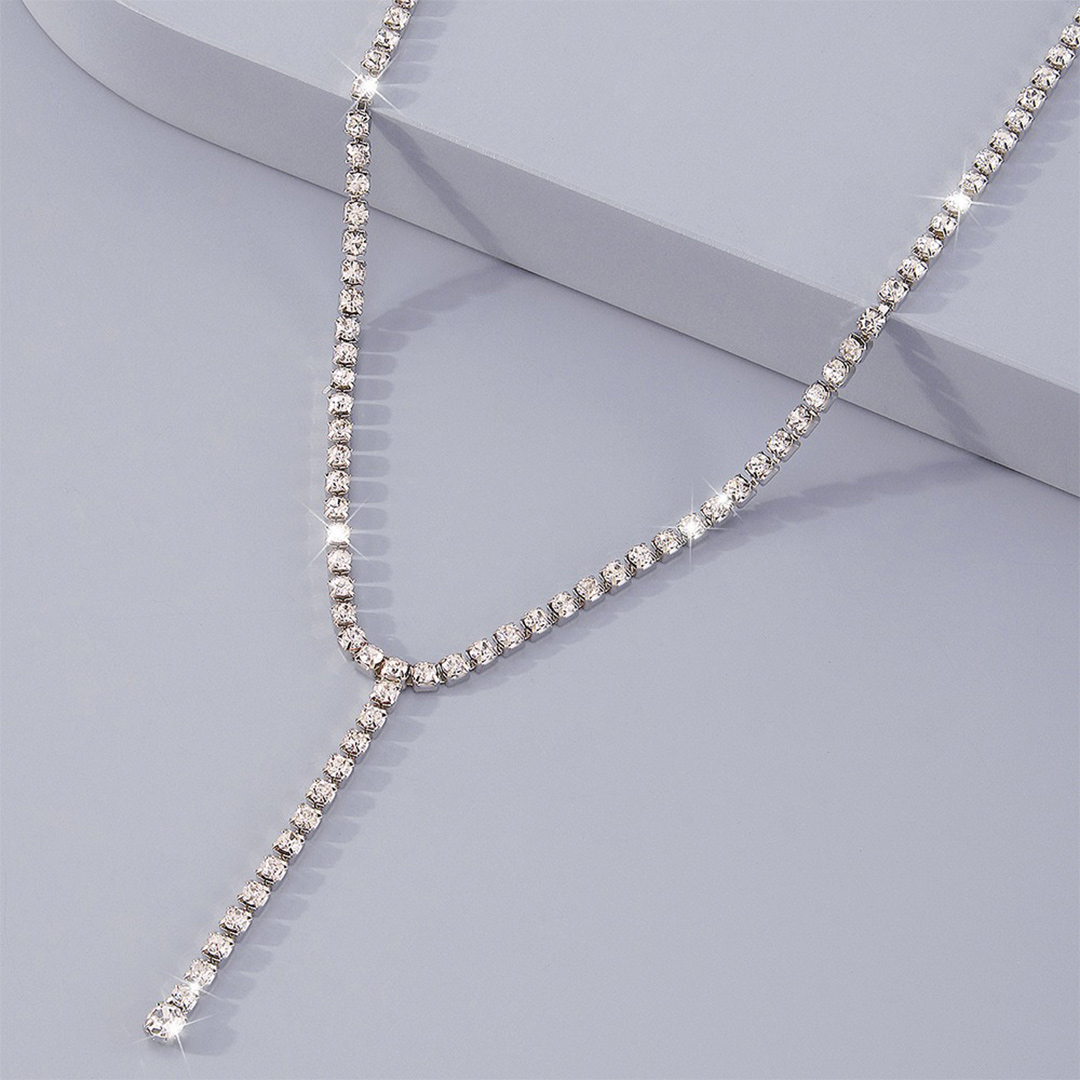 Retro Rhinestone Y-Shaped Lariat Necklace