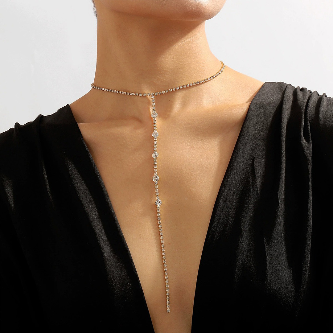 Sexy Rhinestone Long Y-Shaped Lariat Necklace